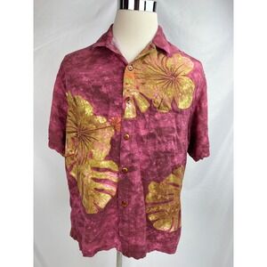 Jams World Hawaiian Button Shirt Men Large Purple Leaf Short Sleeve